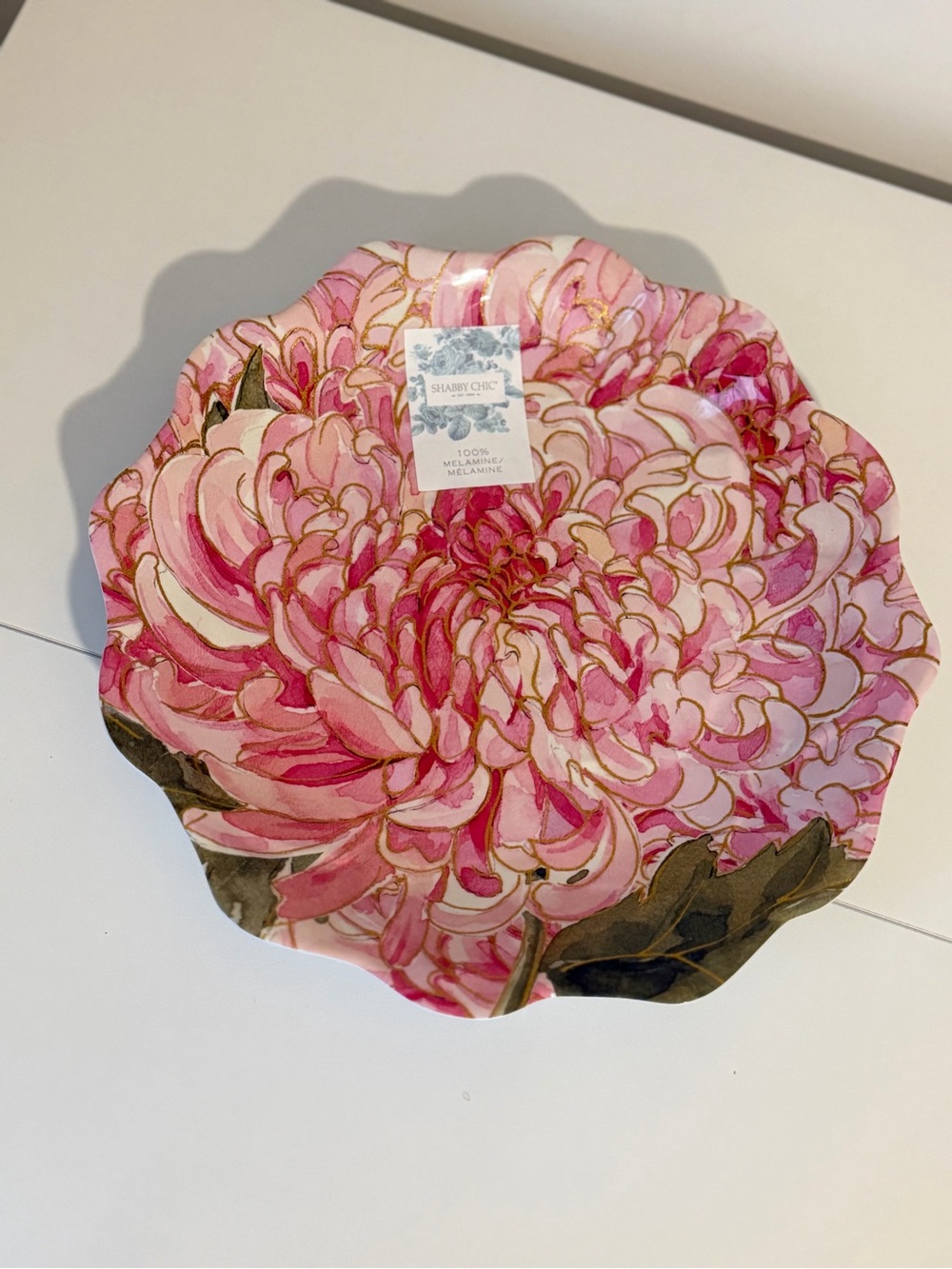 Shabby Chic Pink Floral Melamine Serving Platter Tray Scalloped Edge 11.5”